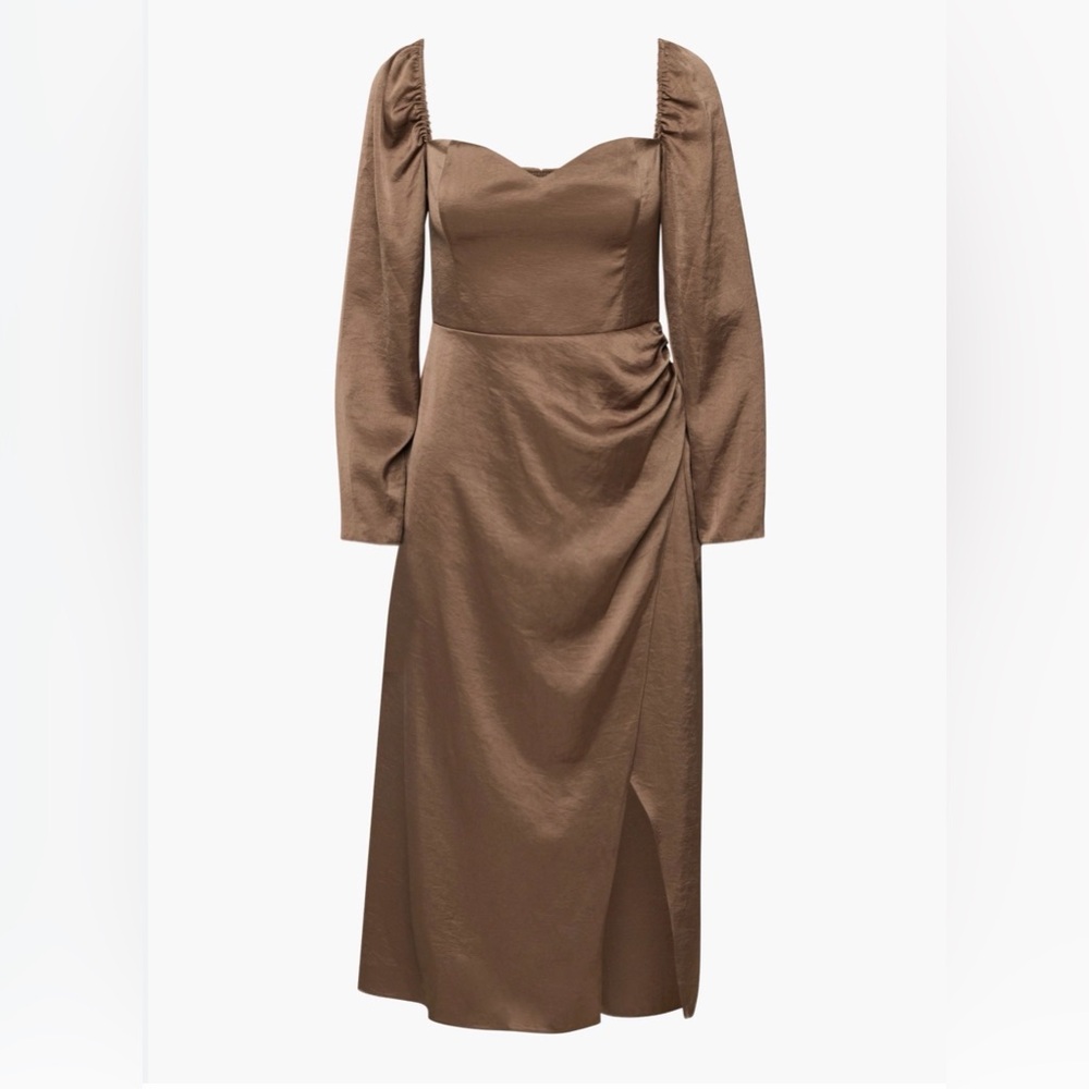 Wilfred by Aritzia Brown Anfora Satin Long Sleeve Dress